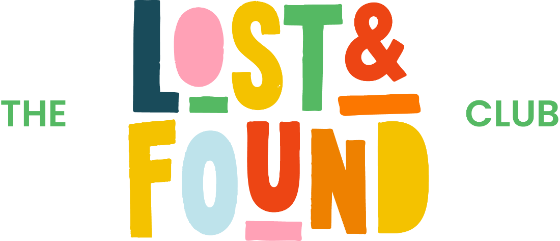 The Lost & Found Club logo in colorful hand-cut letters